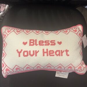 Pink and White 'Bless Your Heart' Pillow - NWT